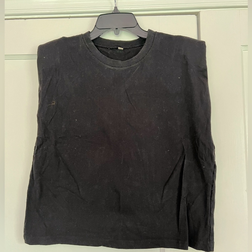 Black muscle Tee with Shoulder pads